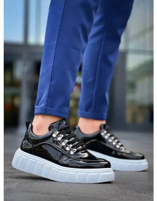 Tb-x10 Terzi Bey Siyah Rugan Beyaz Yüksek Taban Günlük Spor Ayakkabı