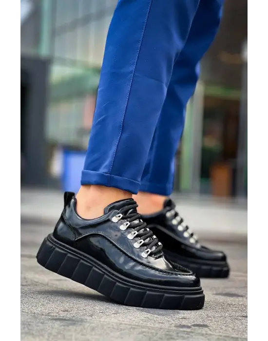 Tb-x10 Terzi Bey Siyah Rugan Siyah Yüksek Taban Günlük Spor Ayakkabı