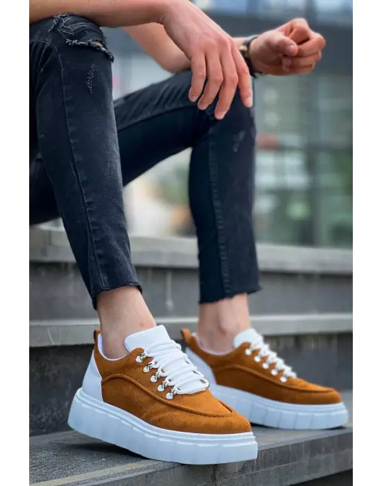 Tb-x10 Terzi Bey Taba Süet Beyaz Yüksek Taban Günlük Spor Ayakkabı