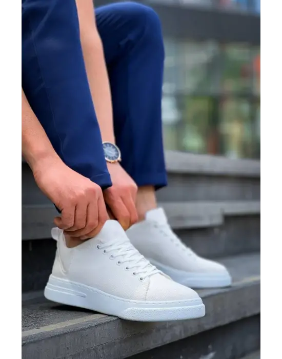 Tb-x204 Terzi Bey Beyaz Keten Beyaz Yüksek Taban Günlük Erkek Spor Ayakkabı