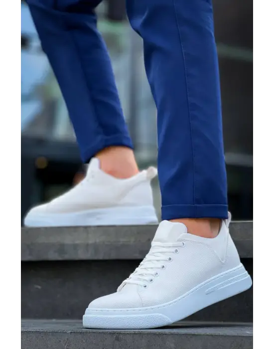 Tb-x204 Terzi Bey Beyaz Keten Beyaz Yüksek Taban Günlük Erkek Spor Ayakkabı