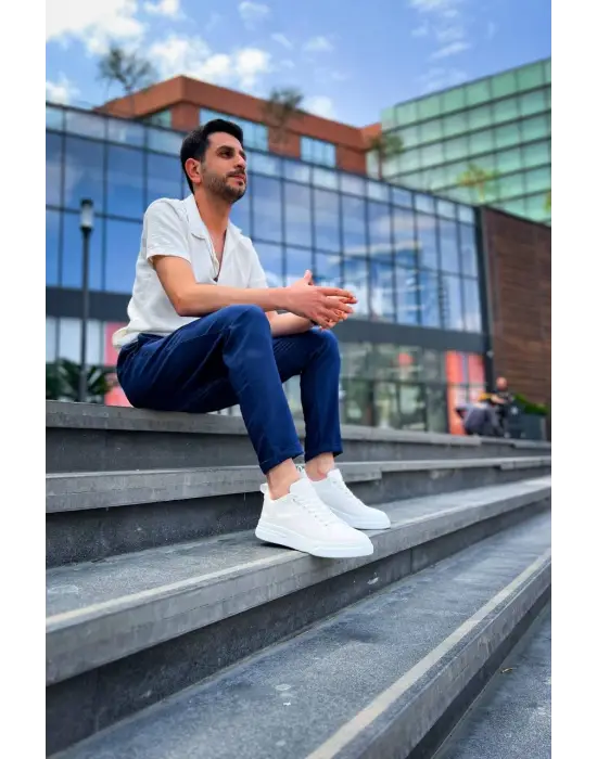 Tb-x204 Terzi Bey Beyaz Keten Beyaz Yüksek Taban Günlük Erkek Spor Ayakkabı