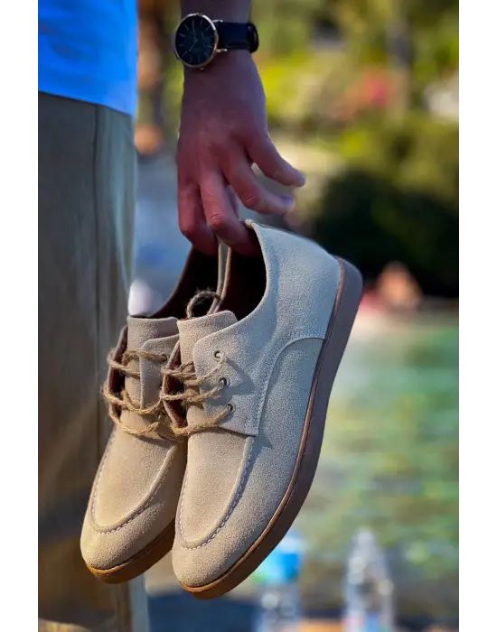 Tb-x5 Terzi Bey Bej  Süet Bağcıklı  Günlük Erkek Ayakkabı