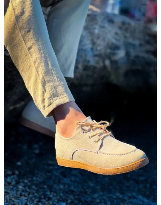 Tb-x5 Terzi Bey Bej  Süet Bağcıklı  Günlük Erkek Ayakkabı