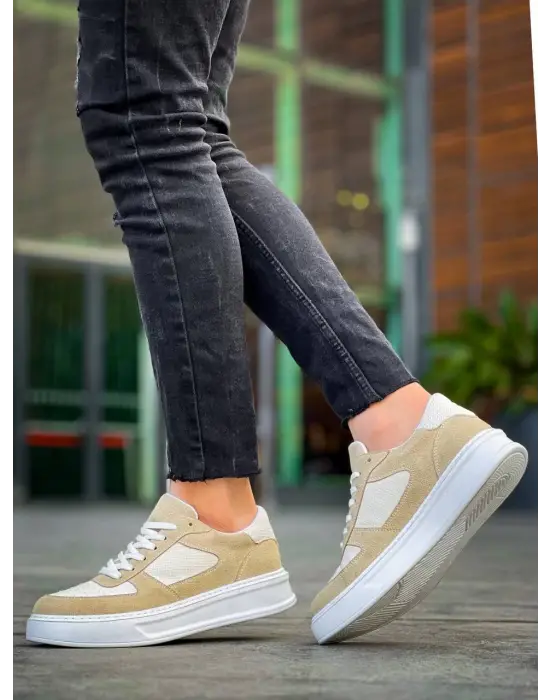 Tb-x8 Terzi Bey Bej Keten Süet Yüksek Taban Günlük Spor Ayakkabı