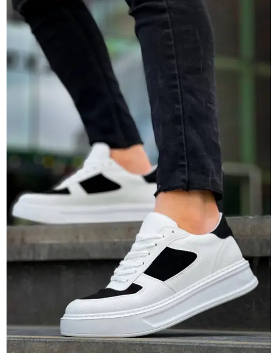 Tb-x8 Terzi Bey Beyaz Siyah Cilt Yüksek Taban Günlük Spor Ayakkabı