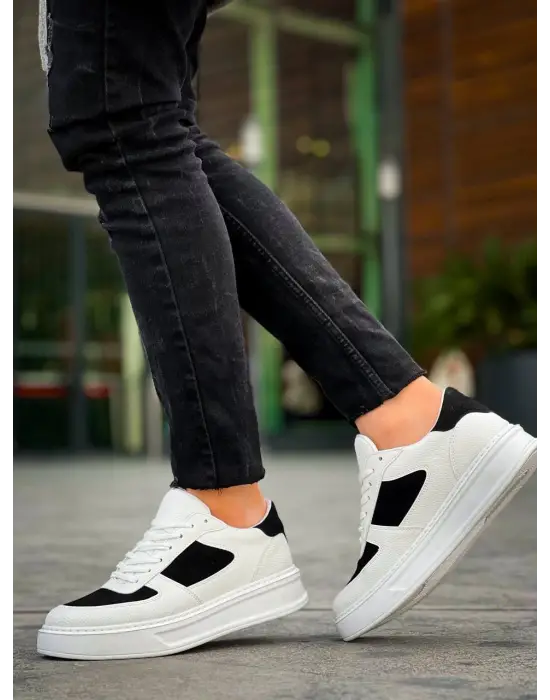 Tb-x8 Terzi Bey Beyaz Siyah Cilt Yüksek Taban Günlük Spor Ayakkabı