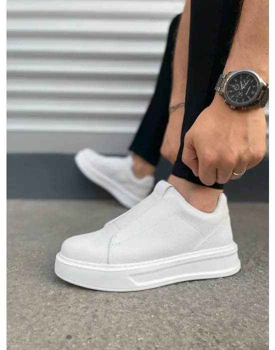 Tb007 Alba Bağcıksız Cilt Erkek Günlük Sneaker Ayakkabı Cbt Beyaz