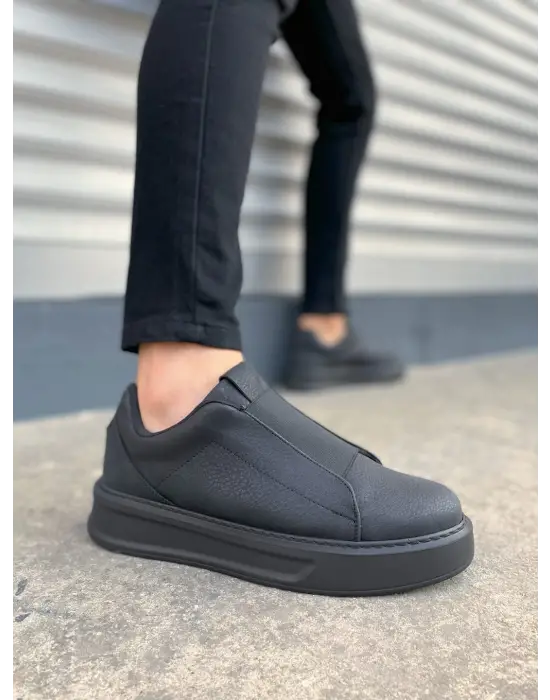 Tb007 Alba Bağcıksız Cilt Erkek Günlük Sneaker Ayakkabı Cst Siyah