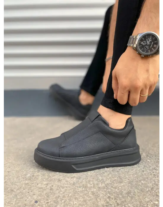 Tb007 Alba Bağcıksız Cilt Erkek Günlük Sneaker Ayakkabı Cst Siyah