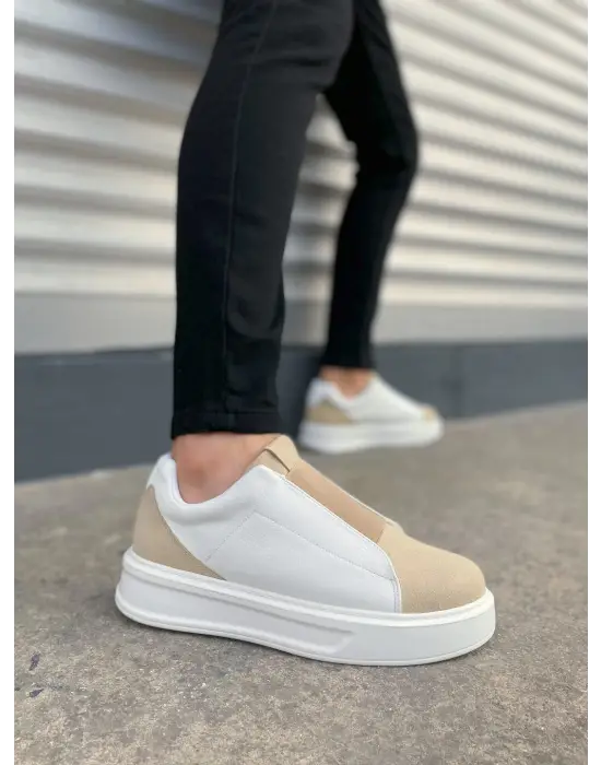 Tb007 Alba Bağcıksız Süet Cilt Erkek Günlük Sneaker Ayakkabı Scbt Bej/beyaz