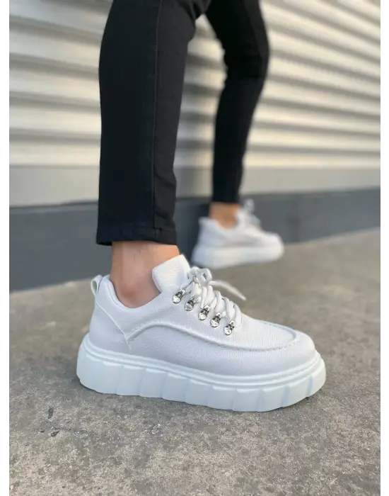 Tb010 Cloud Bağcıklı Cilt Erkek Günlük Sneaker Ayakkabı Cbt - Beyaz
