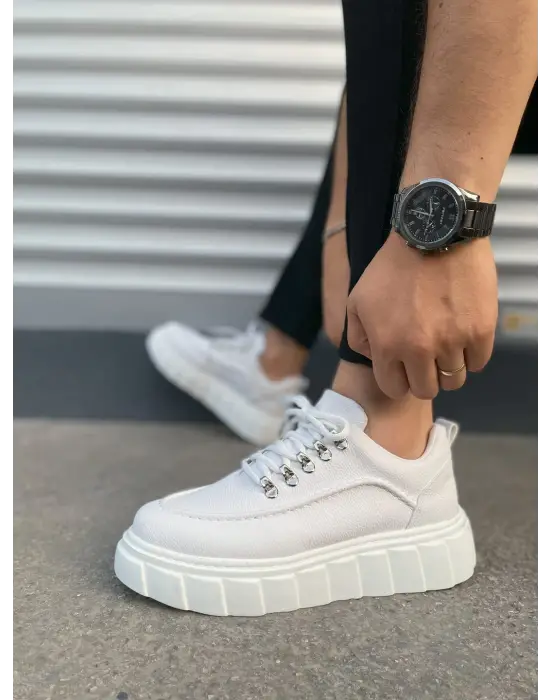 Tb010 Cloud Bağcıklı Cilt Erkek Günlük Sneaker Ayakkabı Cbt - Beyaz