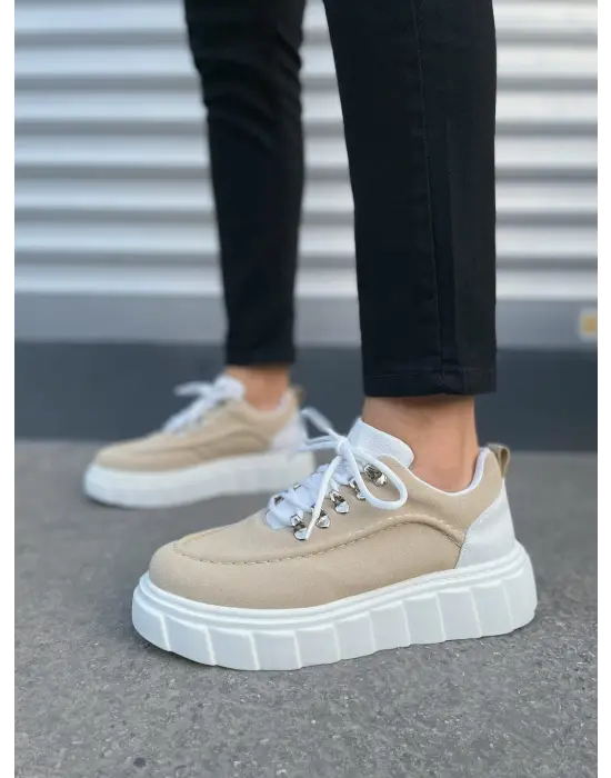 Tb010 Cloud Bağcıklı Süet Erkek Günlük Sneaker Ayakkabı Sbt - Krem/beyaz