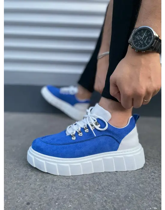 Tb010 Cloud Bağcıklı Süet Erkek Günlük Sneaker Ayakkabı Sbt - Mavi/beyaz