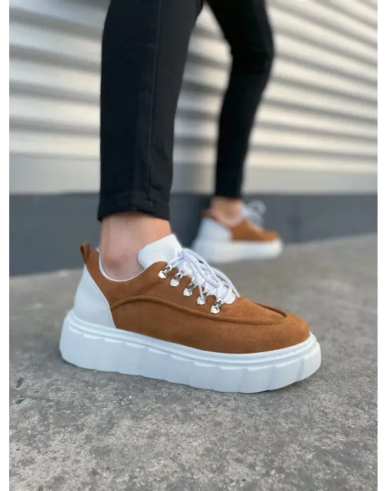 Tb010 Cloud Bağcıklı Süet Erkek Günlük Sneaker Ayakkabı Sbt - Taba/beyaz