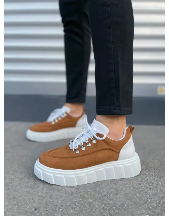 Tb010 Cloud Bağcıklı Süet Erkek Günlük Sneaker Ayakkabı Sbt - Taba/beyaz