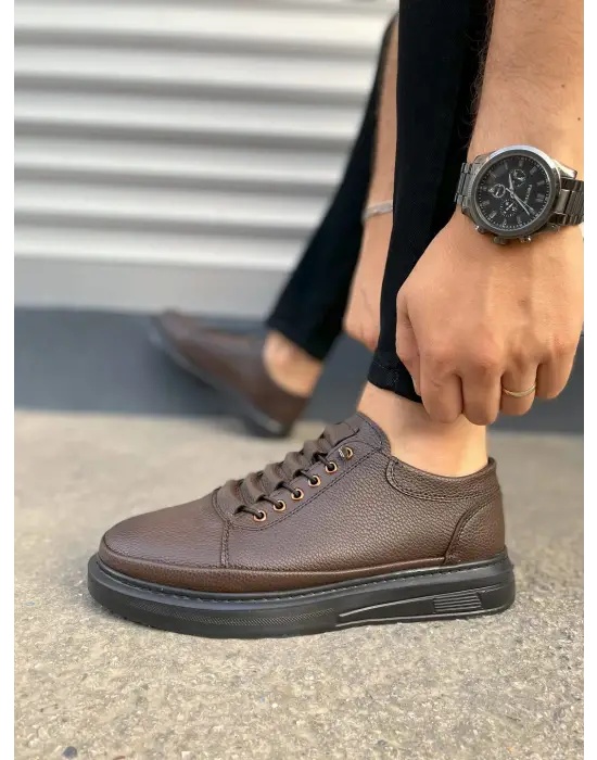 Tb0535 Prime Bağcıklı Cilt Erkek Günlük Sneaker Ayakkabı Cst - Kahverengi
