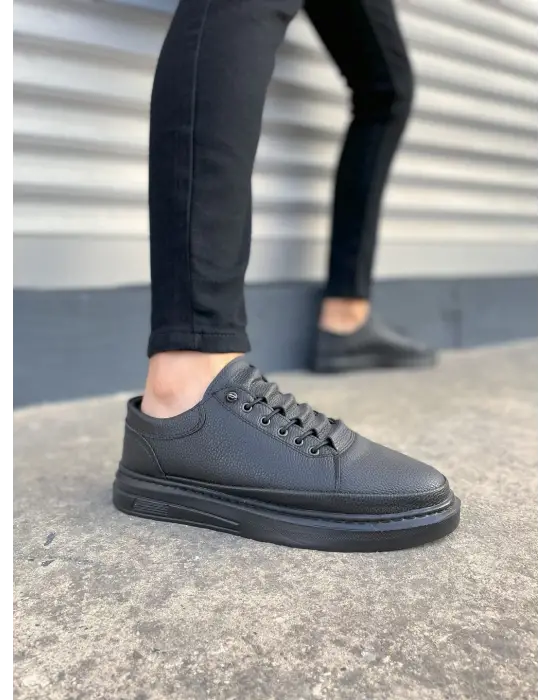 Tb0535 Prime Bağcıklı Cilt Erkek Günlük Sneaker Ayakkabı Cst - Siyah