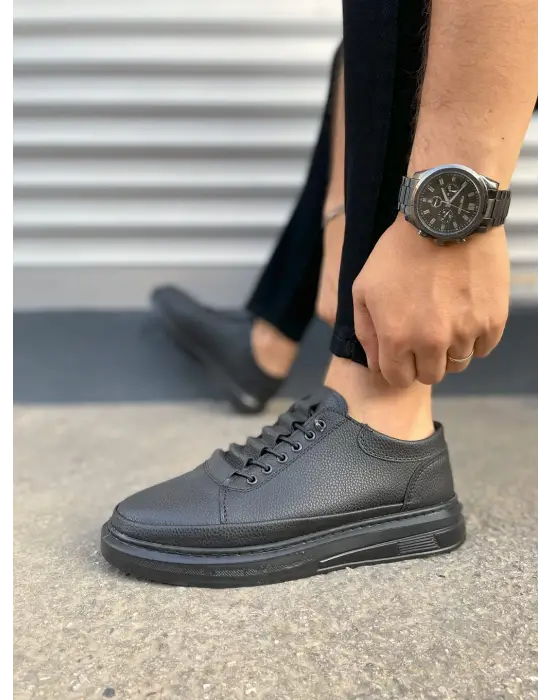 Tb0535 Prime Bağcıklı Cilt Erkek Günlük Sneaker Ayakkabı Cst - Siyah