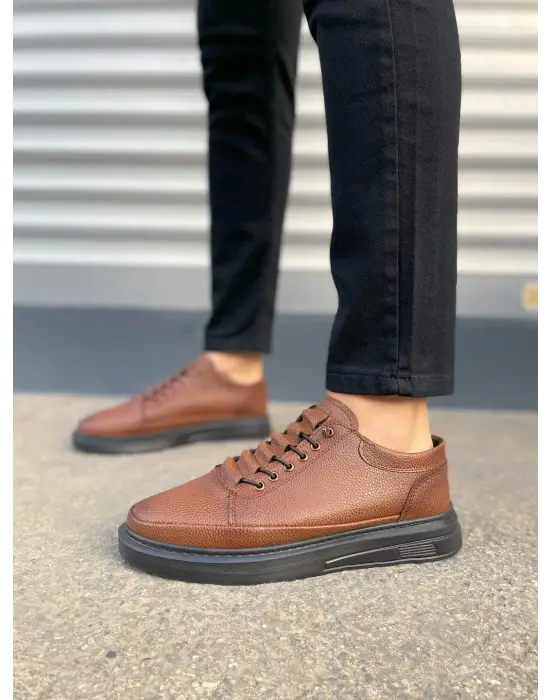 Tb0535 Prime Bağcıklı Cilt Erkek Günlük Sneaker Ayakkabı Cst - Taba