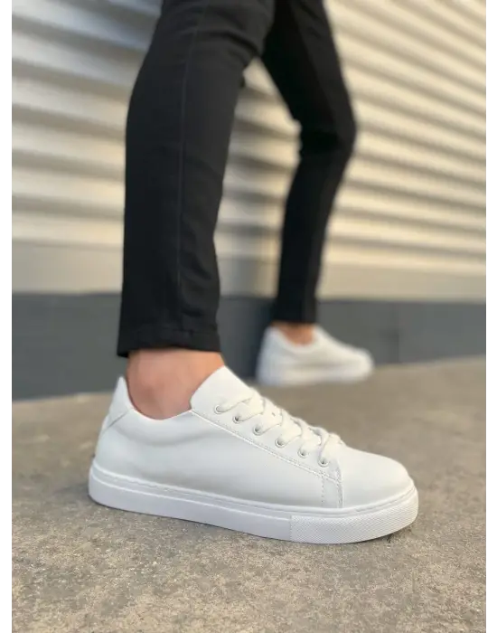 Tb122 Mode Bağcıklı Cilt Erkek Günlük Sneaker Ayakkabı Cbt - Beyaz
