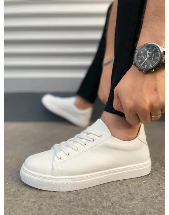 Tb122 Mode Bağcıklı Cilt Erkek Günlük Sneaker Ayakkabı Cbt - Beyaz
