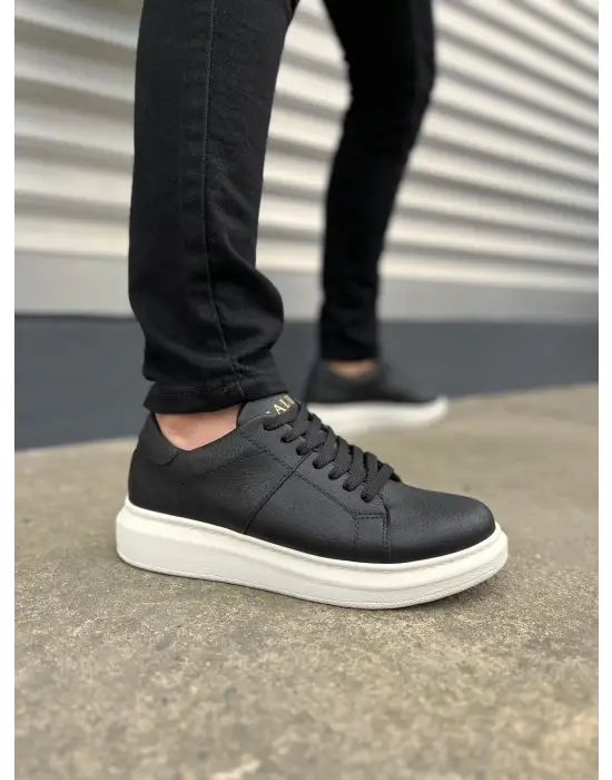 Tb151 Boost Bağcıklı Cilt Erkek Günlük Sneaker Ayakkabı Cbt - Siyah