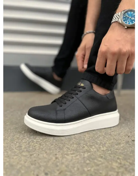 Tb151 Boost Bağcıklı Cilt Erkek Günlük Sneaker Ayakkabı Cbt - Siyah