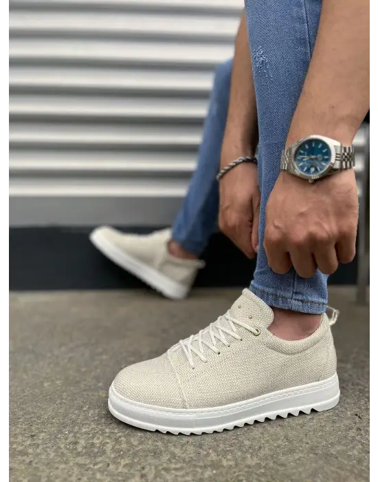 Tb152 Cool Bağcıklı Keten Erkek Günlük Spor Klasik Ayakkabı Kbt - Beyaz