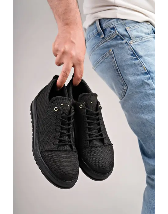 Tb152 Cool Bağcıklı Keten Erkek Günlük Spor Klasik Ayakkabı Kst - Siyah
