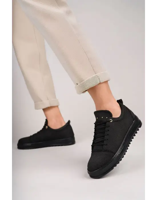 Tb152 Cool Bağcıklı Keten Erkek Günlük Spor Klasik Ayakkabı Kst - Siyah