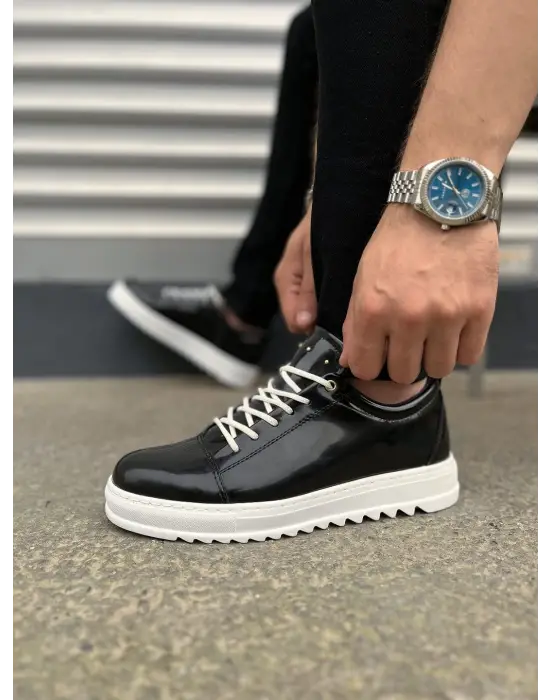 Tb152 Cool Bağcıklı Rugan Erkek Günlük Spor Klasik Ayakkabı Rbt - Siyah