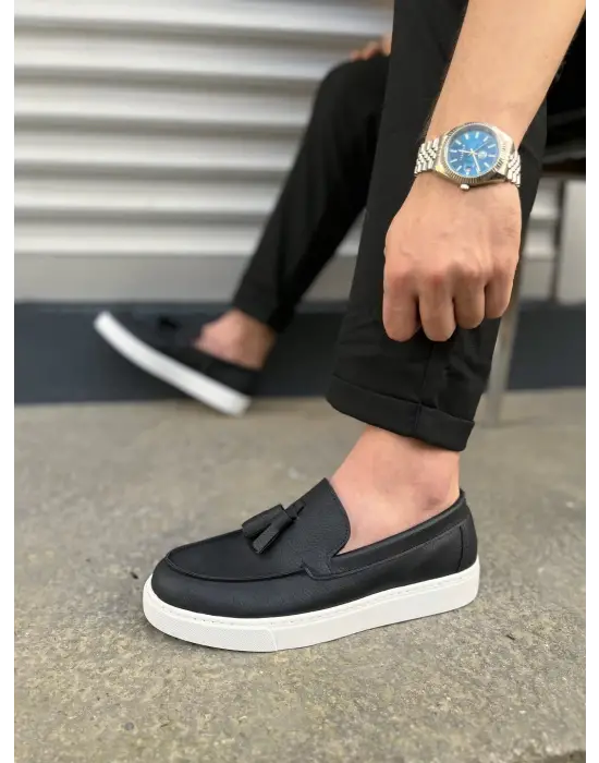 Tb153 Bloom Bağcıksız Püsküllü Cilt Erkek Günlük Spor Klasik Ayakkabı Cbt - Siyah