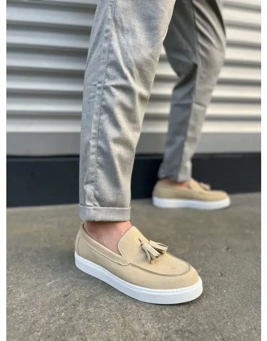 Tb153 Bloom Bağcıksız Püsküllü Süet Erkek Günlük Spor Klasik Ayakkabı Sbt - Krem