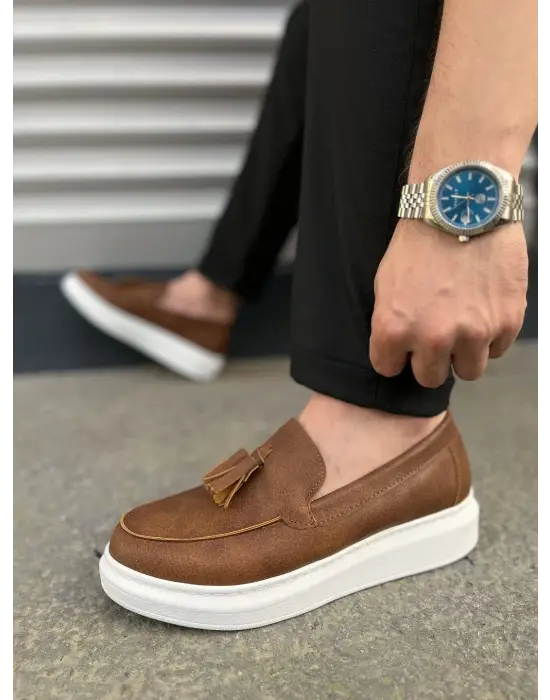 Tb154 Blaze Bağcıksız Püsküllü Cilt Erkek Günlük Spor Klasik Ayakkabı Cbt - Taba