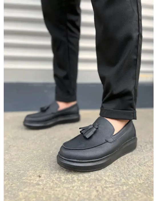 Tb154 Blaze Bağcıksız Püsküllü Cilt Erkek Günlük Spor Klasik Ayakkabı Cst - Siyah