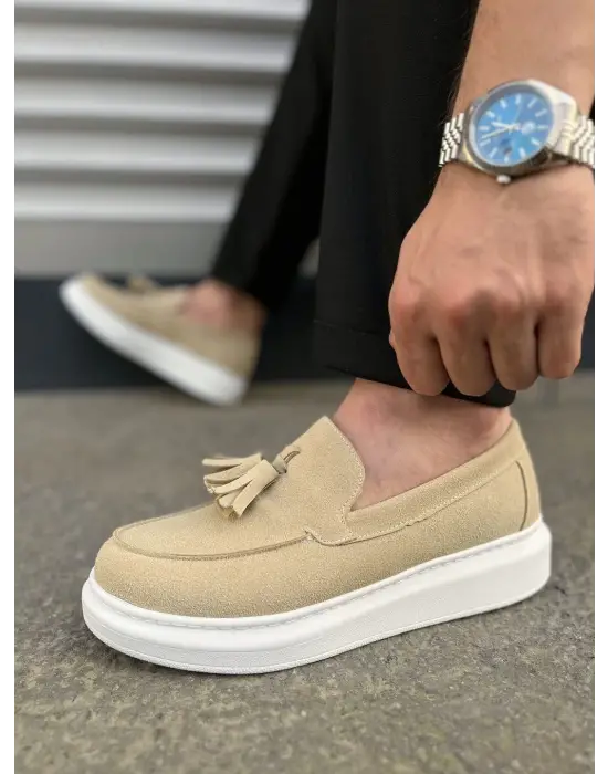 Tb154 Blaze Bağcıksız Püsküllü Süet Erkek Günlük Spor Klasik Ayakkabı Sbt - Krem