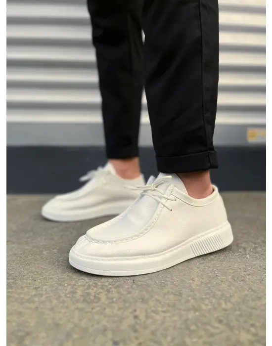 Tb170 Tornado Bağcıklı Cilt Erkek Günlük Spor Klasik Ayakkabı Cbt - Beyaz