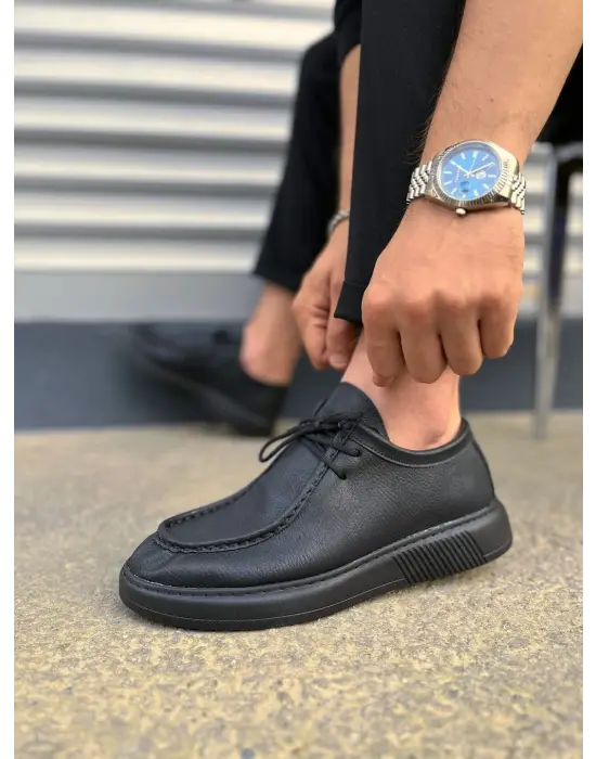 Tb170 Tornado Bağcıklı Cilt Erkek Günlük Spor Klasik Ayakkabı Cst - Siyah