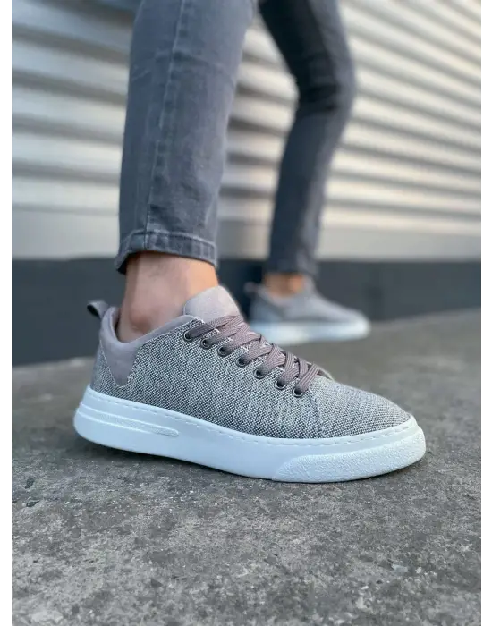 Tb204 Flex Bağcıklı Keten Kumaş Erkek Günlük Sneaker Ayakkabı Kbt - Gri