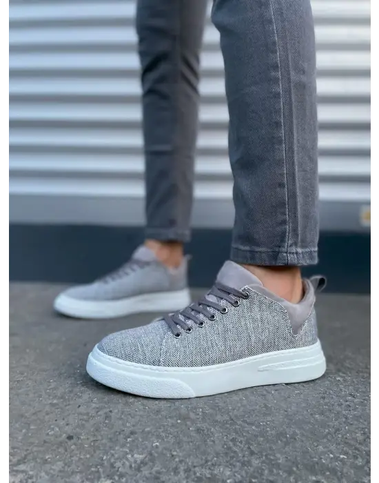 Tb204 Flex Bağcıklı Keten Kumaş Erkek Günlük Sneaker Ayakkabı Kbt - Gri