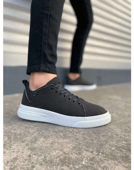 Tb204 Flex Bağcıklı Keten Kumaş Erkek Günlük Sneaker Ayakkabı Kbt - Siyah