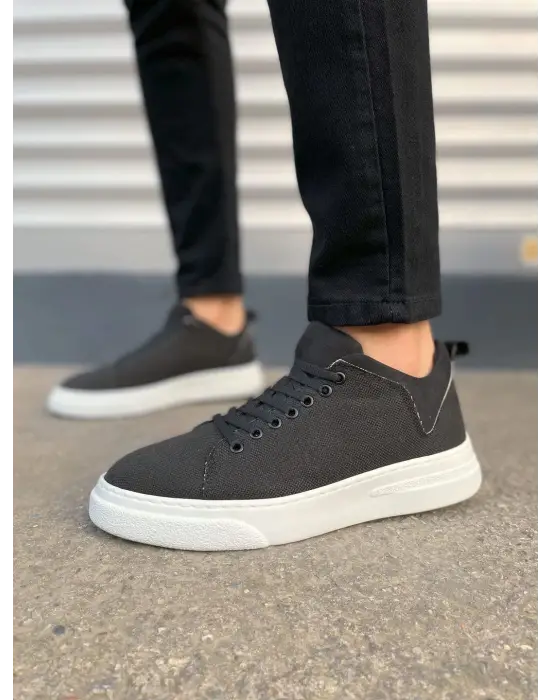 Tb204 Flex Bağcıklı Keten Kumaş Erkek Günlük Sneaker Ayakkabı Kbt - Siyah