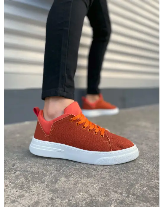 Tb204 Flex Bağcıklı Keten Kumaş Erkek Günlük Sneaker Ayakkabı Kbt - Turuncu
