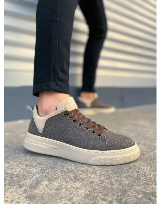 Tb204 Flex Bağcıklı Keten Kumaş Erkek Günlük Sneaker Ayakkabı Kkt - Kahverengi/krem