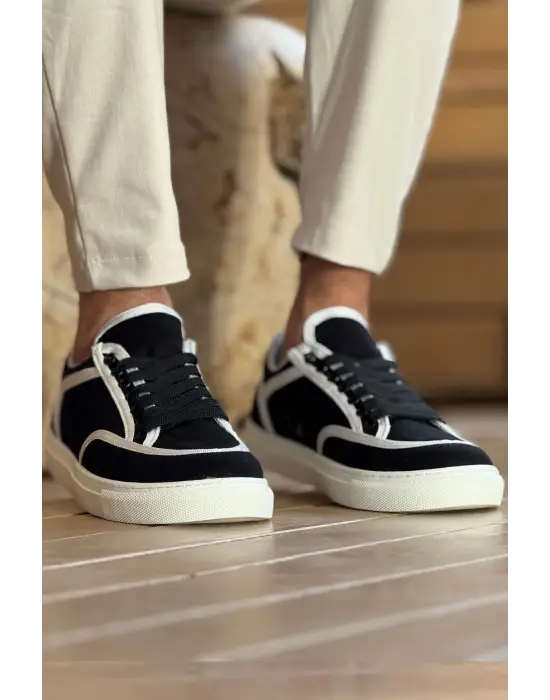 TB2505 - Keten Erkek Ayakkabı SİYAH - BEYAZ