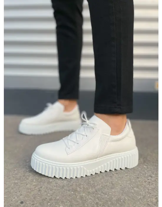 Tb502 Bold Bağcıklı Cilt Erkek Günlük Sneaker Ayakkabı Cbt - Beyaz