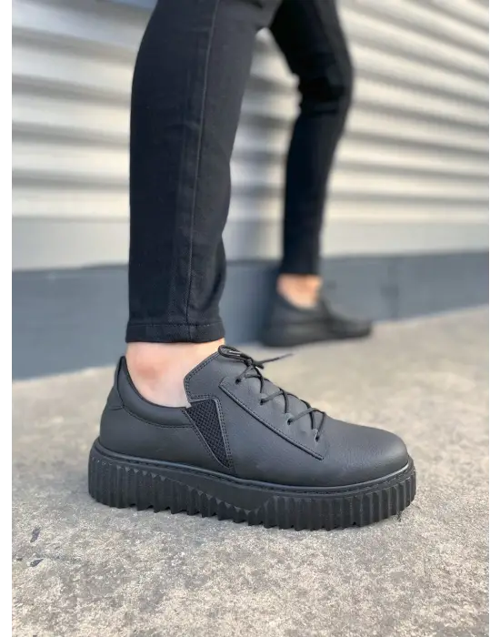 Tb502 Bold Bağcıklı Cilt Erkek Günlük Sneaker Ayakkabı Cst - Siyah