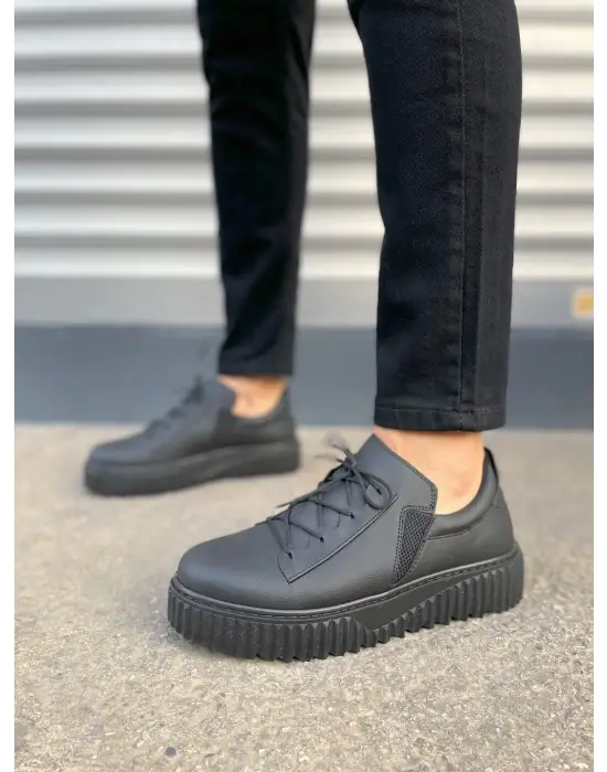 Tb502 Bold Bağcıklı Cilt Erkek Günlük Sneaker Ayakkabı Cst - Siyah